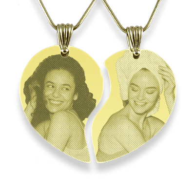 Gold Plate 2 Piece Wide Friendship Heart Photo Pendant