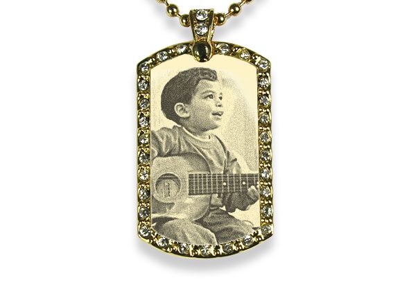 Gold Plate Small Portrait Diamante Photo Pendant