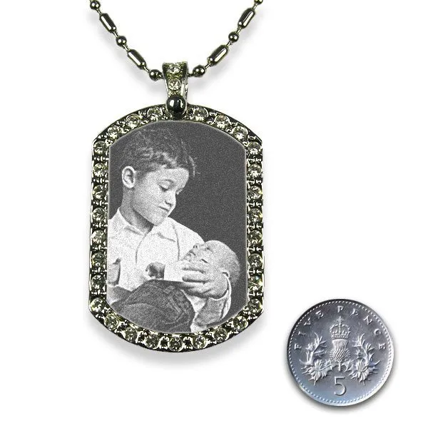 Rhodium Plate Small Wide Diamante Portrait Photo Pendant