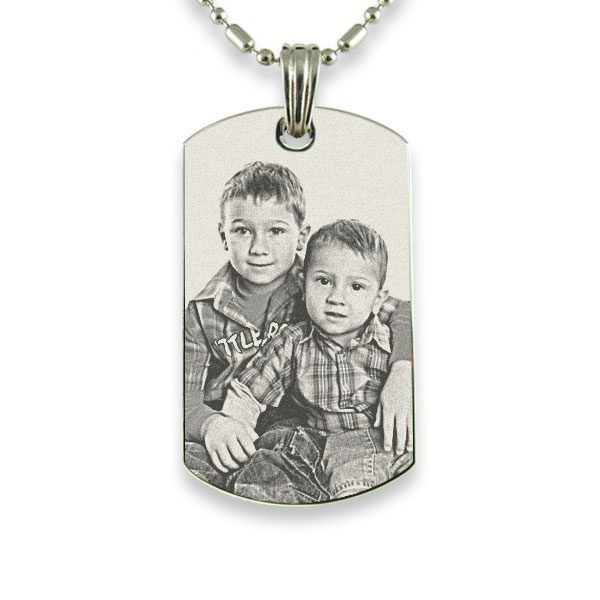 Large Stainless Steel ID-Tag Photo Pendant
