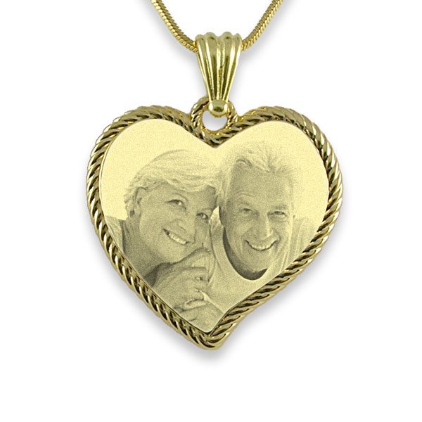 Gold Plate - Rope Edged Curved Heart Photo Pendant