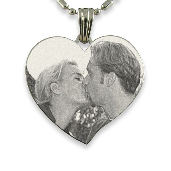 Engraved Photo Pendant Necklace - Large Curved Heart