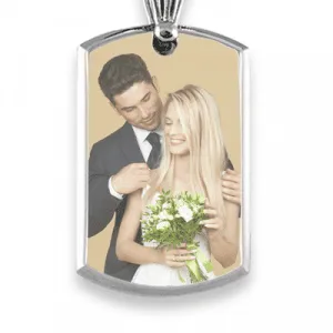 Rhodium Plate Large Bevelled Portrait Colour Photo Pendant