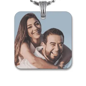 Rhodium Plate Large Square Colour Photo Pendant