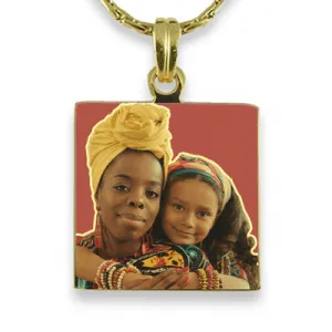 Gold Plate Small Square Colour Photo Pendant