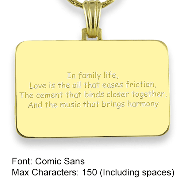 Gold Plate Family Rectangle Colour Photo Pendant Dedication Comic Sans