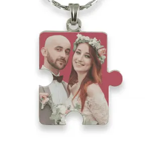 Rhodium Plate Jigsaw Piece Colour Photo Pendant