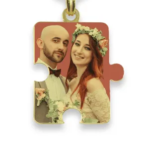 Gold Plate Jigsaw Piece Colour Photo Pendant