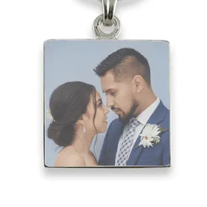 Rhodium Plate Small Square Colour Photo Pendant