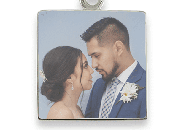 Rhodium Plate Small Square Colour Photo Pendant
