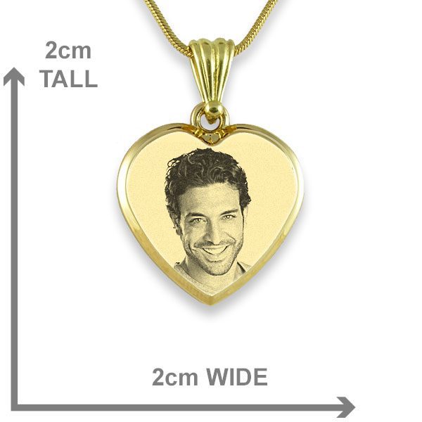 Gold Plate Deluxe Bevelled Small Heart Photo Pendant Dimensions