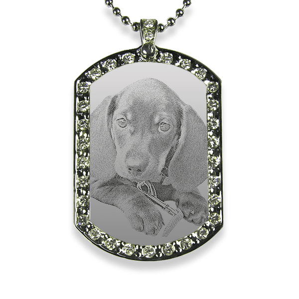 Rhodium Plate Wide Portrait Diamante Dog Keepsake