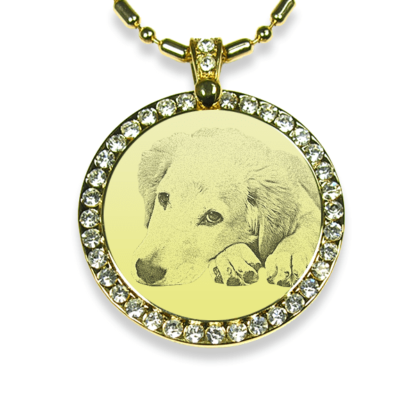 Gold Plate Large Round Diamante Dog Keepsake