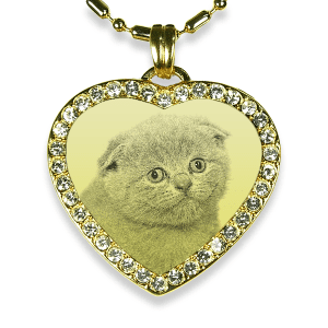 Gold Plate Heartshaped Diamante Cat Keepsake