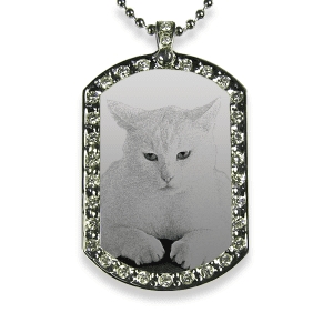 Rhodium Plate Wide Portrait Diamante Cat Keepsake