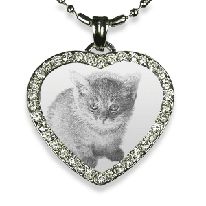 Rhodium Plate Medium Heart Diamante Cat Keepsake