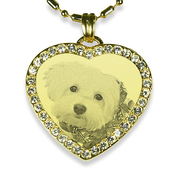 Dog Photo Keepsake - Gold Plate Medium Heart Diamante Pendant