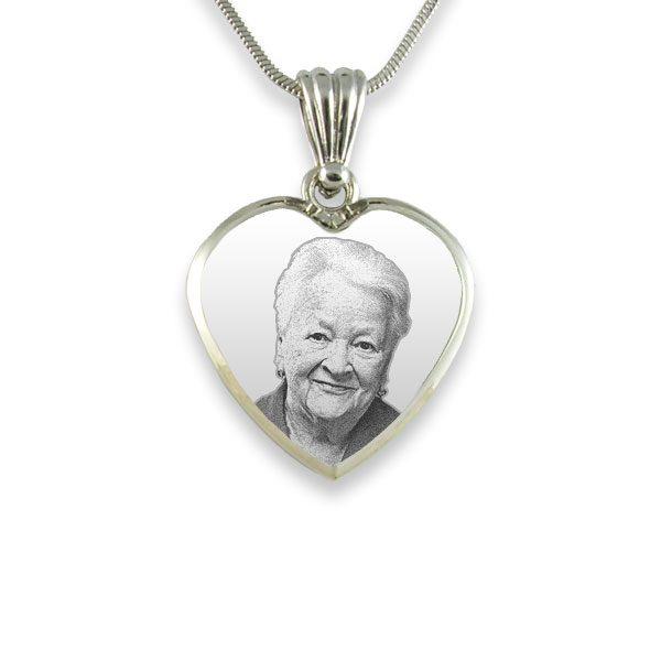 Photo Memorial Pendant - Silver Bevelled Heart