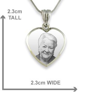 925 Silver Deluxe Bevelled Heart Photo Pendant Dimensions