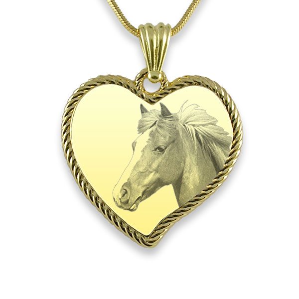 Gold PLate Large Rope Edged Curved Heart - Horse Photo Jewellery Keepsake