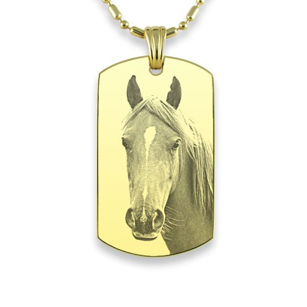 Gold Plate Large Id Tag Horse Photo Pendant