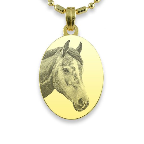 Gold Plate Medium Oval Horse Photo Pendant