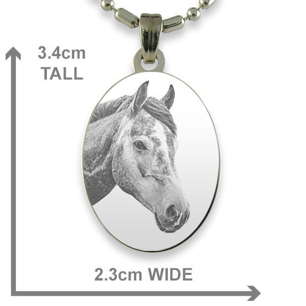 Rhodium Plate Medium Oval Horse Photo Pendant
