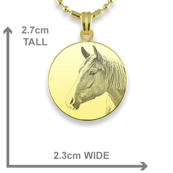 Gold Plate Small Round Horse Photo Pendant