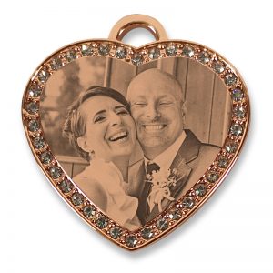 Rose Gold Diamante Heart Photo Pendant - Bride and Groom