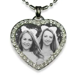 Brides Maid's Rhodium Plate Medium Heart Diamante Photo Pendant
