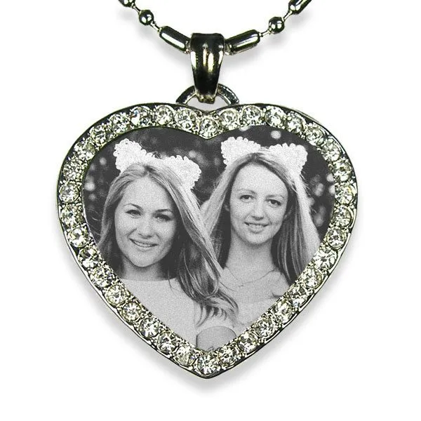 Brides Maid's Rhodium Plate Medium Heart Diamante Photo Pendant