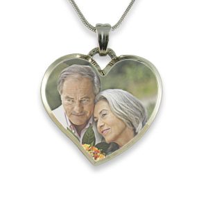 Rhodium Plate Deluxe Bevelled Curved Medium Heart Colour Photo Pendant