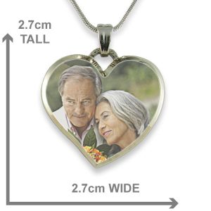 Dimensions Rhodium Plate Deluxe Bevelled Curved Medium Heart Colour Photo Pendant