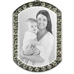 Extra Large Engraved Diamante Photo Necklace