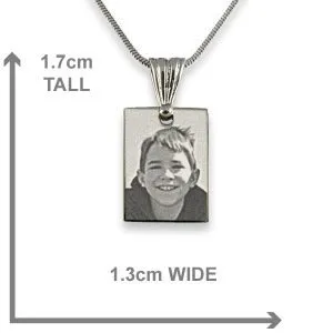 Dimensions of Rhodium Plated mini Rectangle Photo Pendant