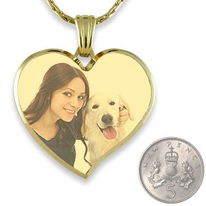 Gold Plate Deluxe Bevelled Curved Large Heart Colour Photo Pendant