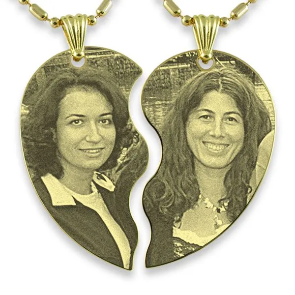 Example of Gold Plated Slim Friendship Heart Photo Engraved Pendant