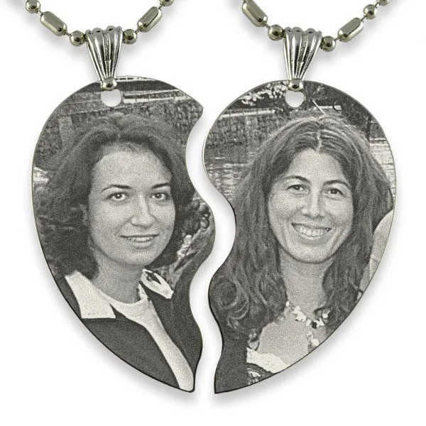 Example of Slim Friendship Heart Photo Engraved Pendant 