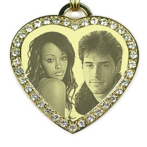 Face of Large diamante gold plate heart photo merged pendant
