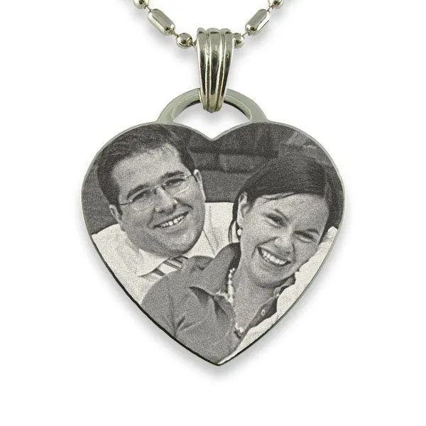 Rhodium Plate Drop Heart Photo Pendant