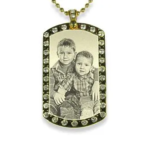 Gold Plate Photo Etched ID Tag with Diamantes
