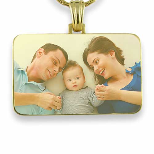Gold Plate Family Rectangle Colour Photo Pendant