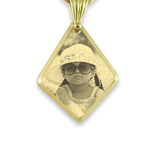 Photo Engraved Gold Plate Large Bevelled Diamond Drop