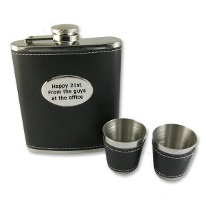 Personalised 6oz Black Leather Bound Hip Flask