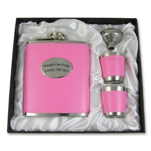 Personalised 6oz Pink Leather Bound Hip Flask