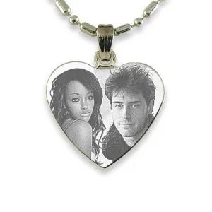 Photo merged Rhodium Plated Medium Heart Photo etched Pendant 