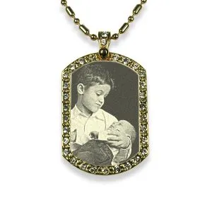 Gold Plate Engraved Diamante Pendant - Family Photo Memento