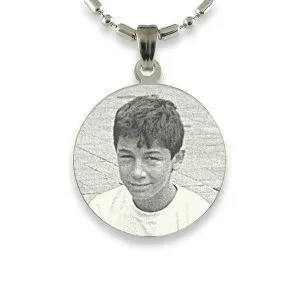Rhodium Medium Round Photo Pendant