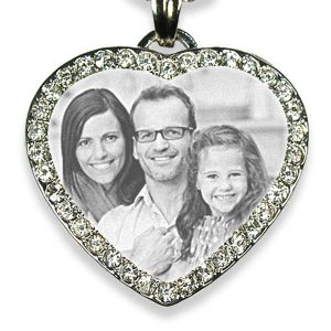 Large Diamante Heart Silver Photo Pendant