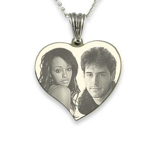 Photo Engraved Silver 925 Medium Curved Heart Photo Merged Pendant